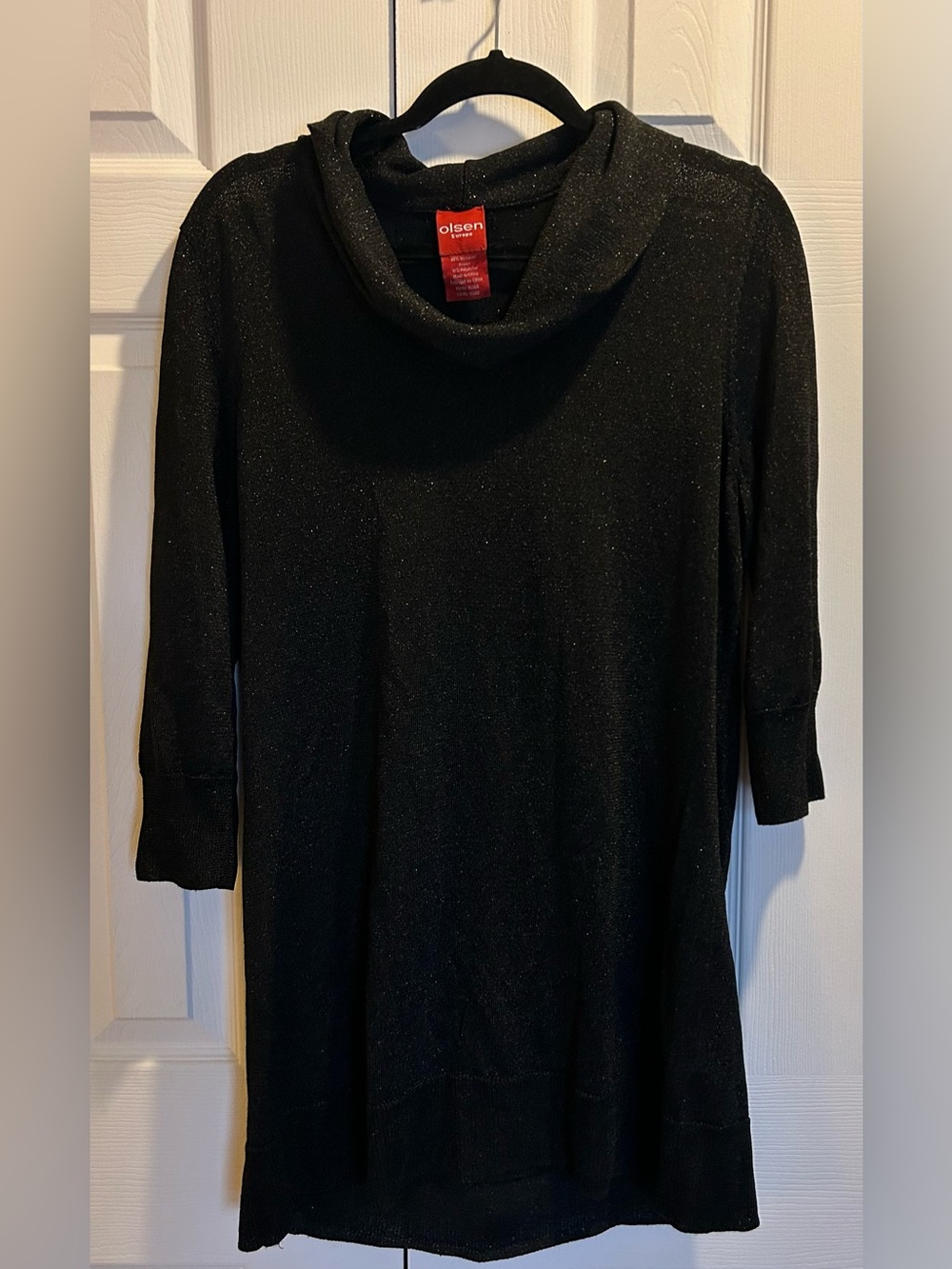 Olsen Europe Black Sparkle Cowl Neck Tunic Sweater, Size 14